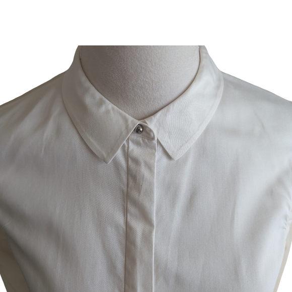 J Brand White Cotton Sheer Contrast Sleeve Blouse XS - Picture 8 of 16